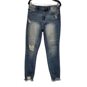 Kancan Distressed Skinny Jeans Raw Hem Medium Wash Size 11/29.